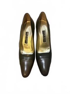Vintage Bruno Magli Couture  brown / green leather pumps